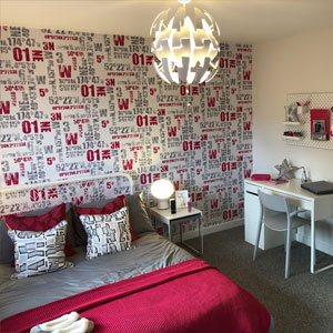 Modern decorated bedroom at showhome in Wrexham